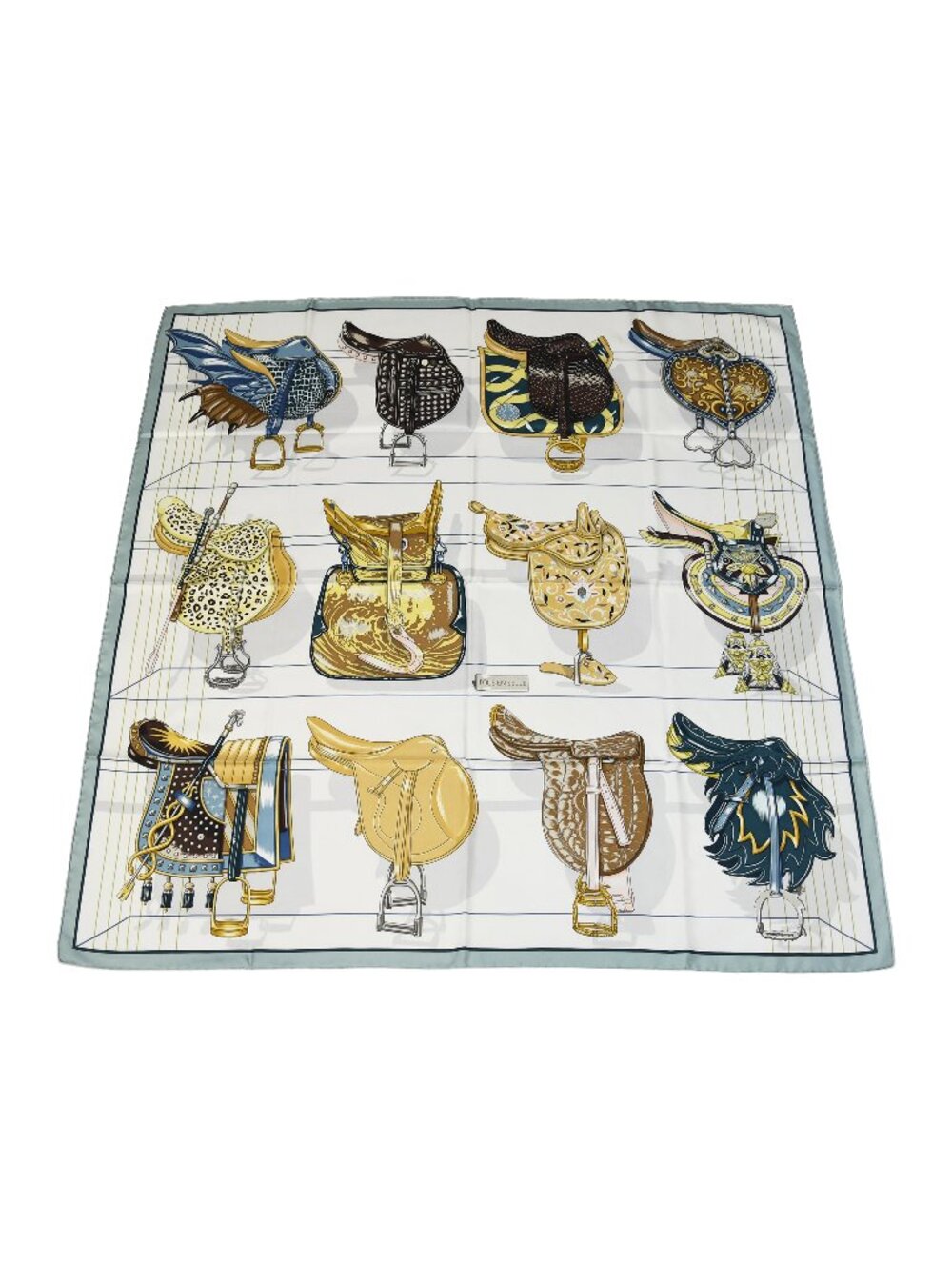 Hermes Carre 90 Tous en Selle Silk Square Scarf Multicolor